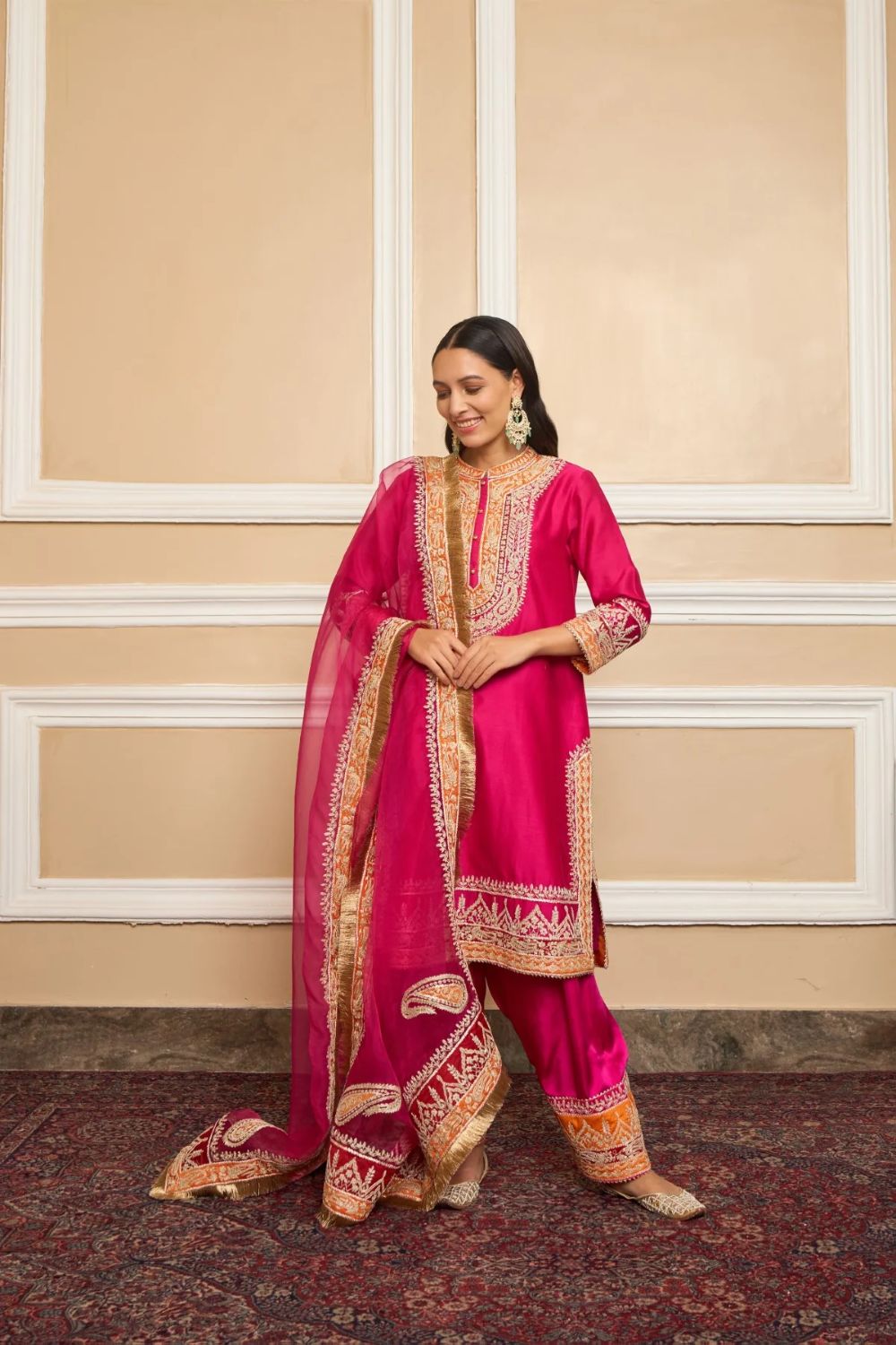 Afsaana Straight kurta with salwar and dupatta-Hotpink