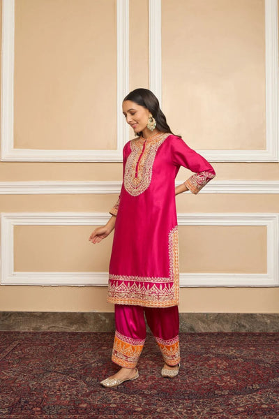 Afsaana Straight kurta with salwar and dupatta-Hotpink