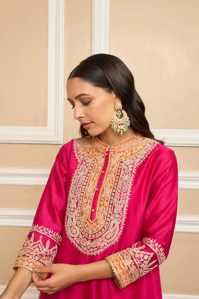 Afsaana Straight kurta with salwar and dupatta-Hotpink