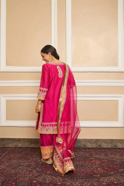 Afsaana Straight kurta with salwar and dupatta-Hotpink