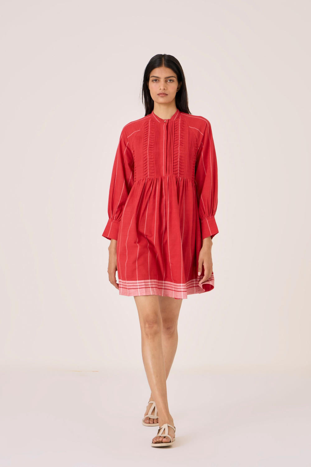 Amila Red Stripe Shirt Dress