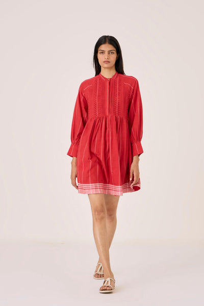 Amila Red Stripe Shirt Dress