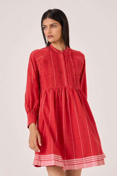 Amila Red Stripe Shirt Dress
