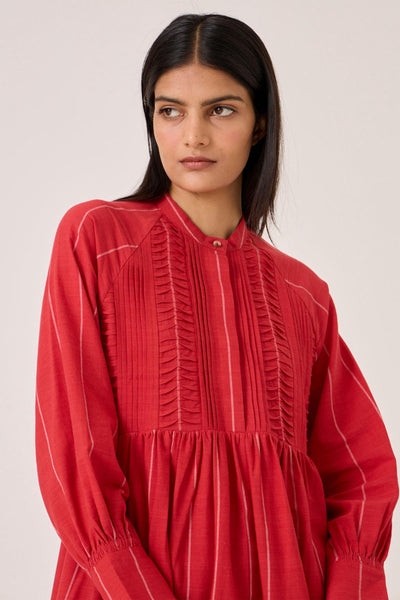 Amila Red Stripe Shirt Dress