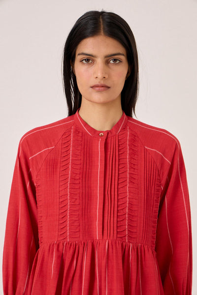 Amila Red Stripe Shirt Dress