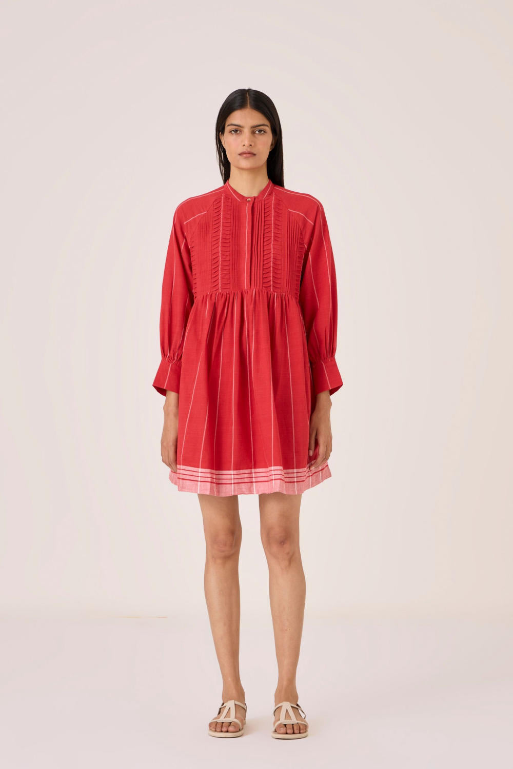 Amila Red Stripe Shirt Dress