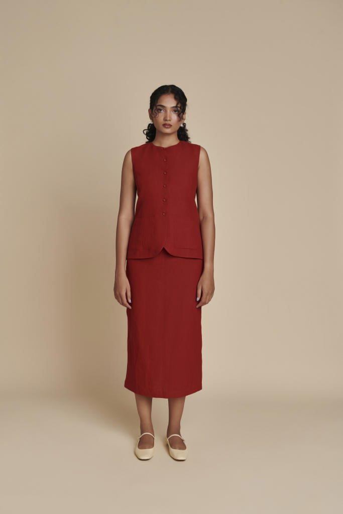 Anaar Linen Vest & Column Skirt Set