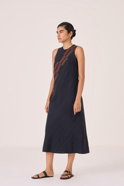 Anura Black Handwoven Sleeveless Midi Dress