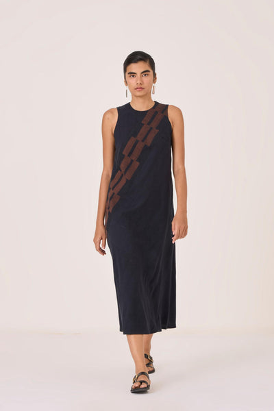 Anura Black Handwoven Sleeveless Midi Dress
