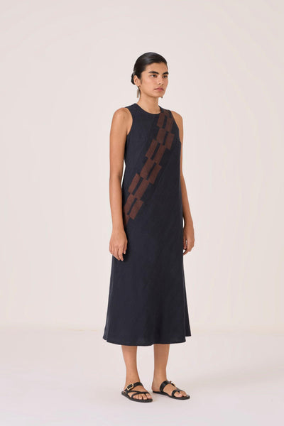 Anura Black Handwoven Sleeveless Midi Dress