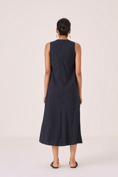 Anura Black Handwoven Sleeveless Midi Dress