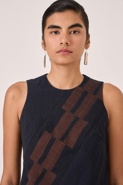 Anura Black Handwoven Sleeveless Midi Dress