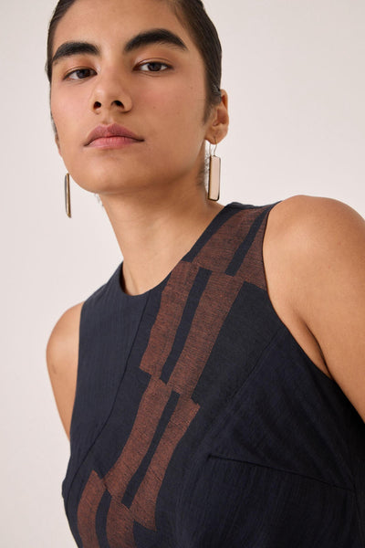Anura Black Handwoven Sleeveless Midi Dress
