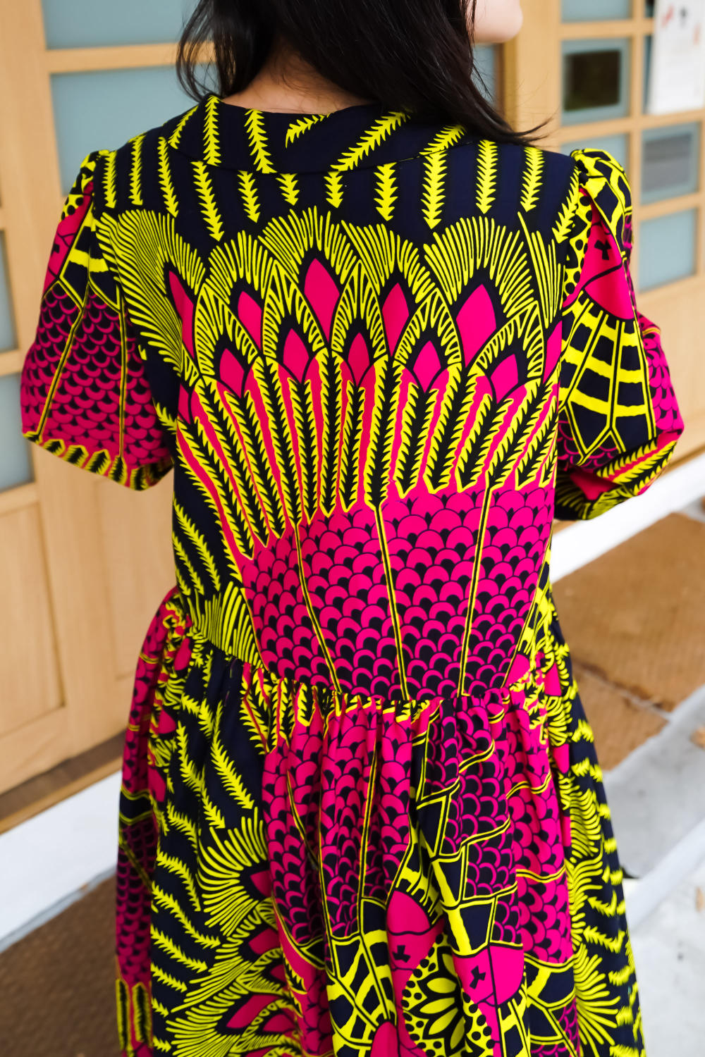Asali Maxi Smock Dress - Pink Blue Yellow Peacock African Ankara Wax Cotton Print