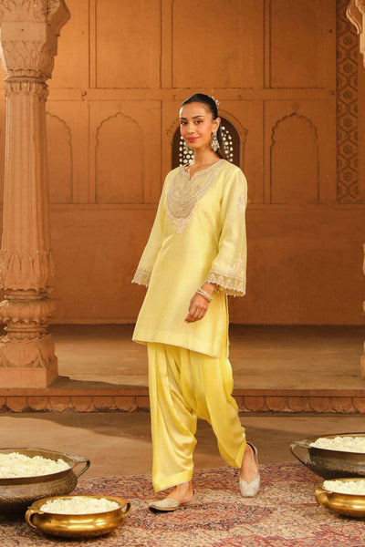 Ashira Short kurta with salwar-Lemon Yellow