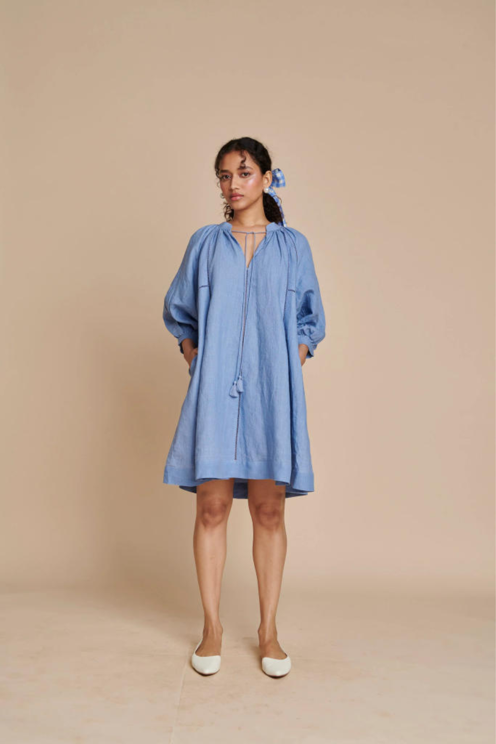 Ashwem Linen Lace Panelled Dress