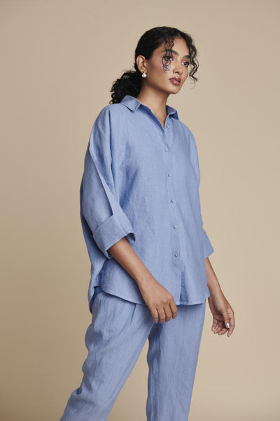 Ashwem Linen Oversized Flared Shirt Set