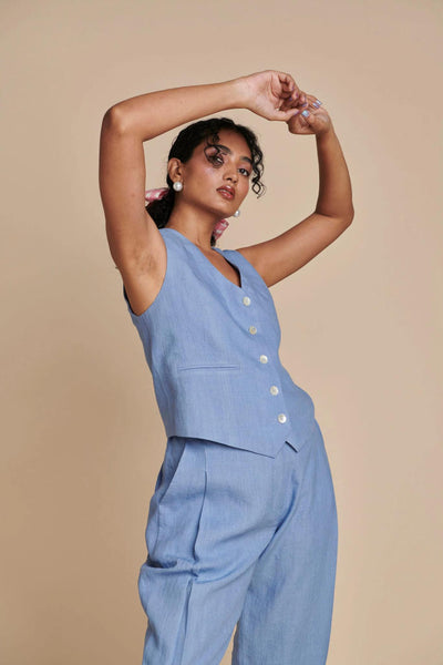 Ashwem Linen Side Pleated Pants