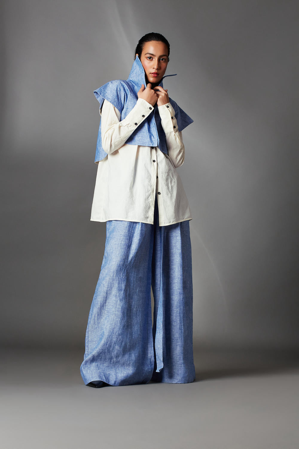 Lou Jacket in Linen-Blue