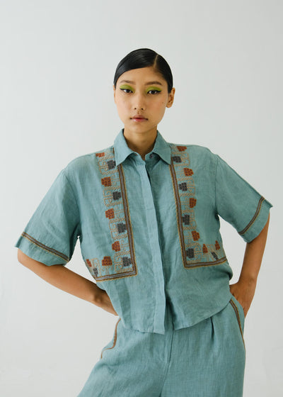 Ava Shirt-Pale Blue Cross Stitch Emb