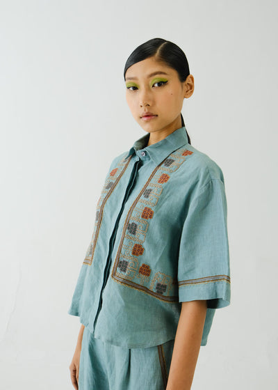 Ava Shirt-Pale Blue Cross Stitch Emb
