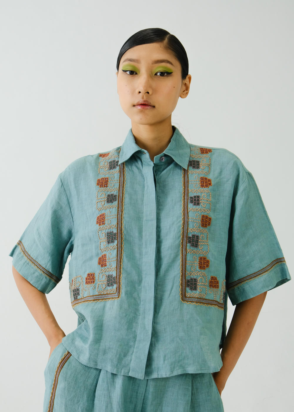 Ava Shirt-Pale Blue Cross Stitch Emb