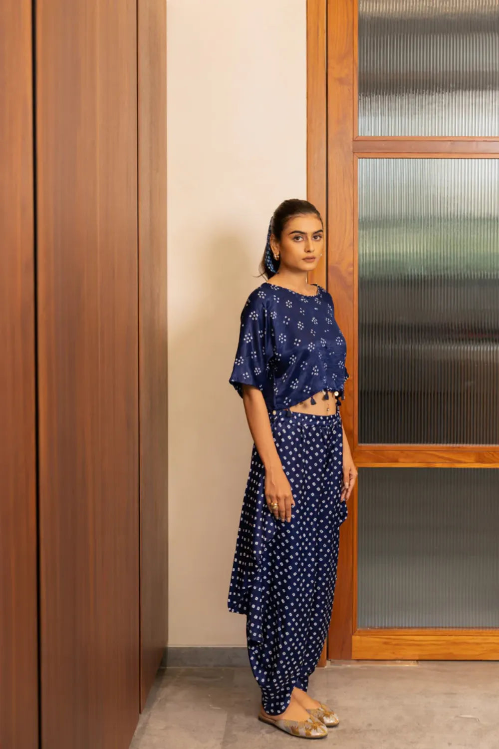 BANDHANI WRAP DHOTI-NAVY BLUE