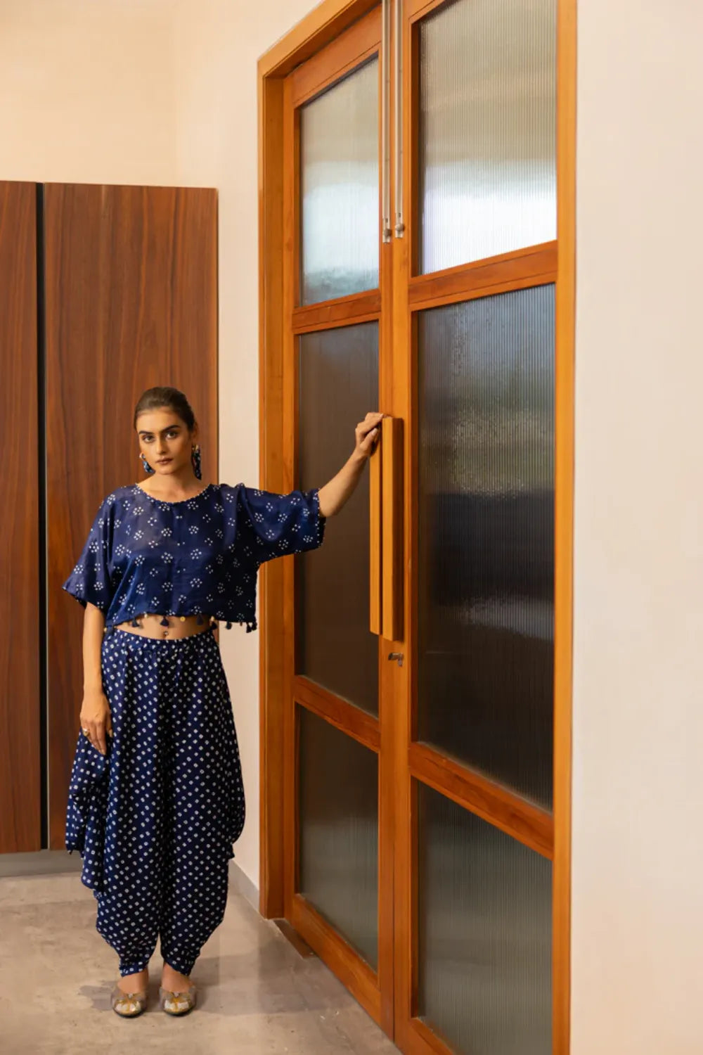 BANDHANI WRAP DHOTI-NAVY BLUE