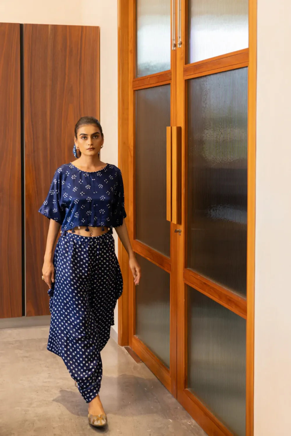 BANDHANI WRAP DHOTI-NAVY BLUE