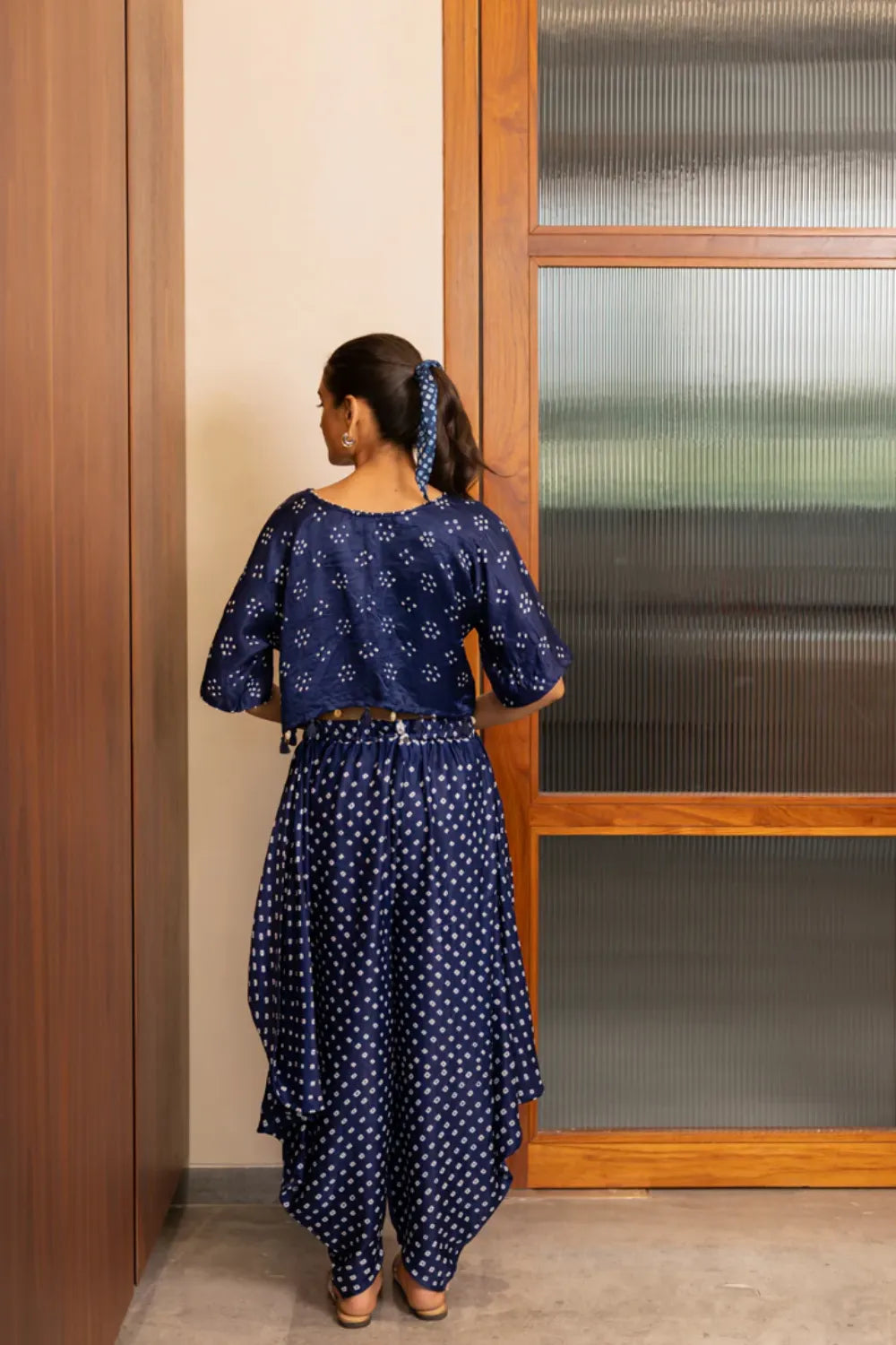 BANDHANI WRAP DHOTI-NAVY BLUE