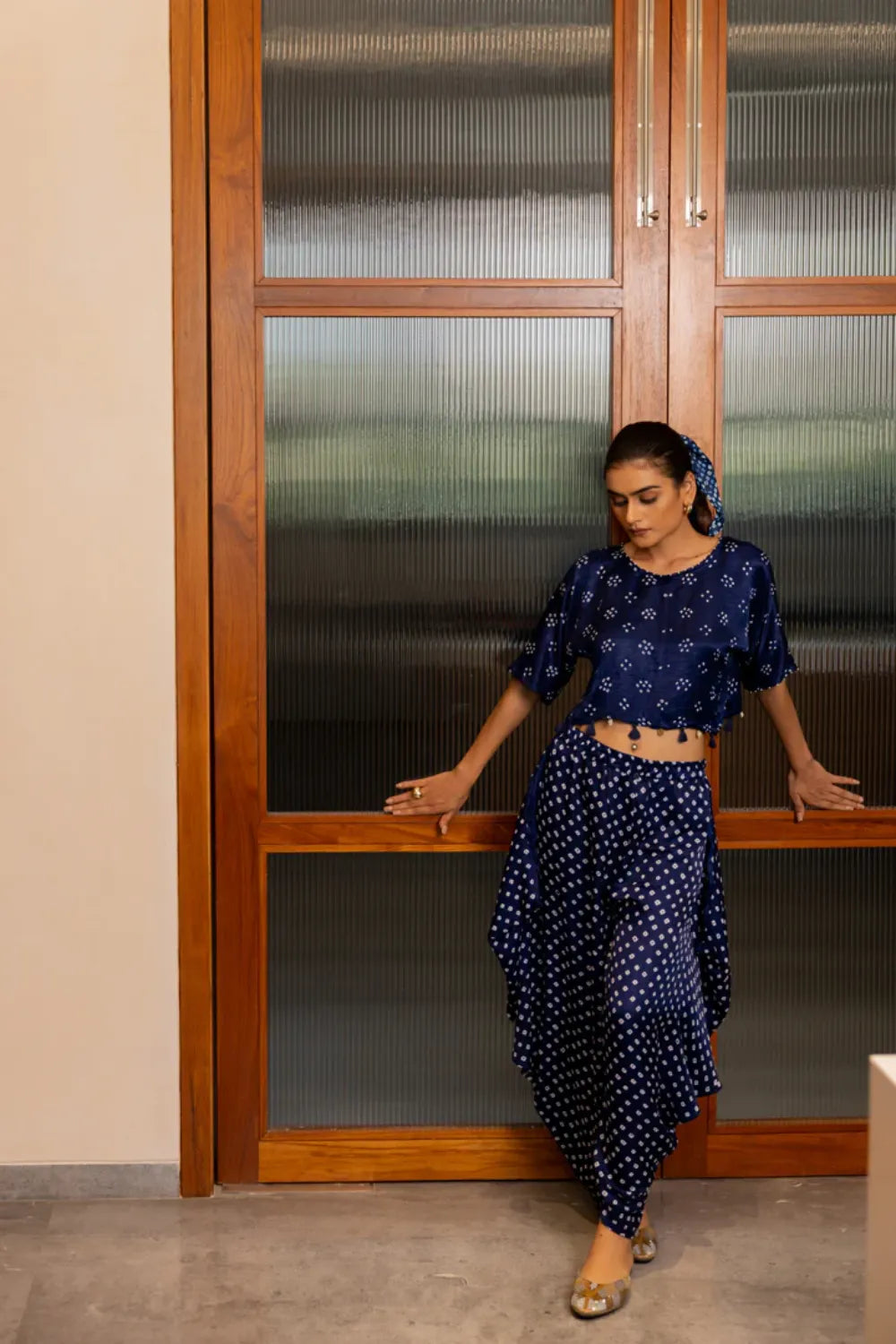 BANDHANI WRAP DHOTI-NAVY BLUE