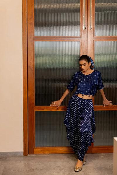 BANDHANI WRAP DHOTI-NAVY BLUE