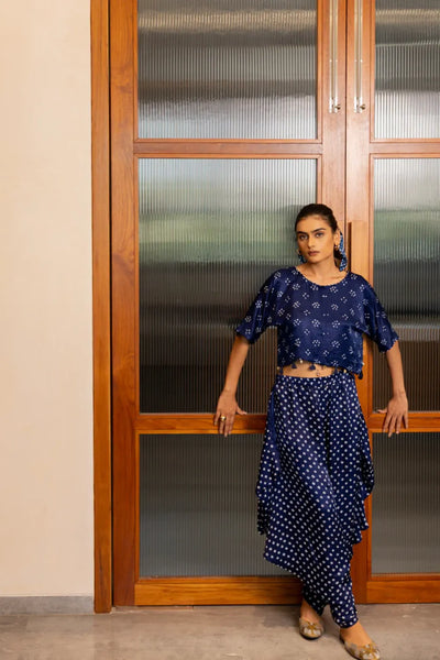 BANDHANI WRAP DHOTI-NAVY BLUE