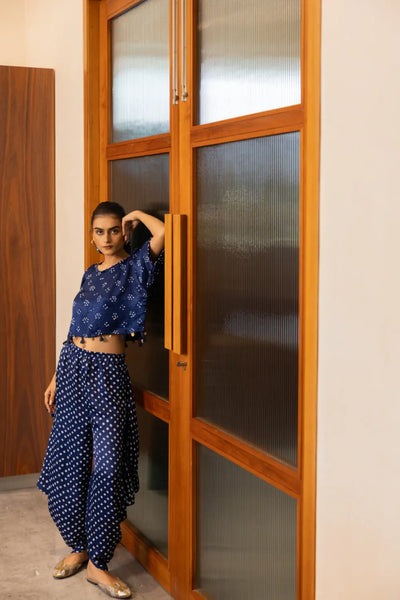 BANDHANI WRAP DHOTI-NAVY BLUE