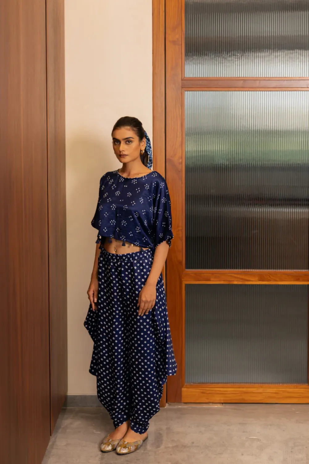 BANDHANI WRAP DHOTI-NAVY BLUE