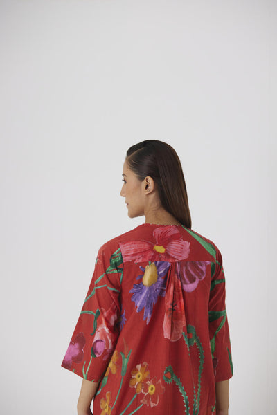 BIG BOTANICAL RED SHORT KURTA SET