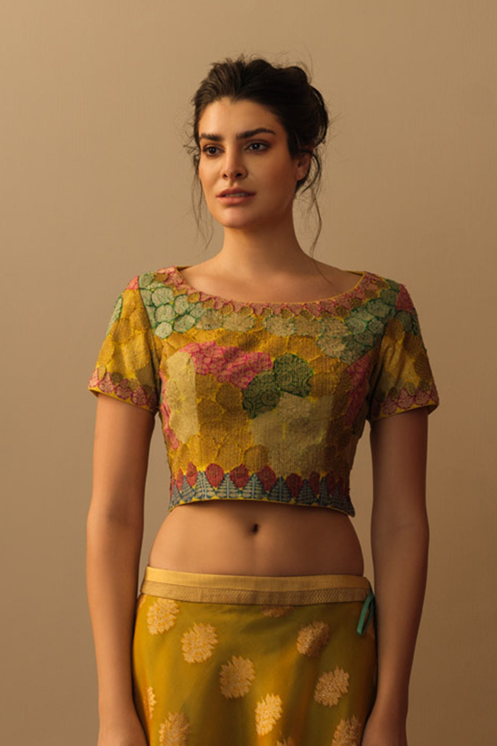 Banaras Bloom crop top marigold yellow