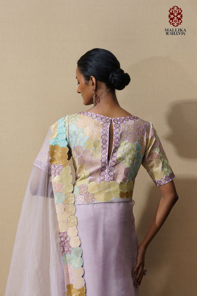 Banaras bloom crop top applique lilac