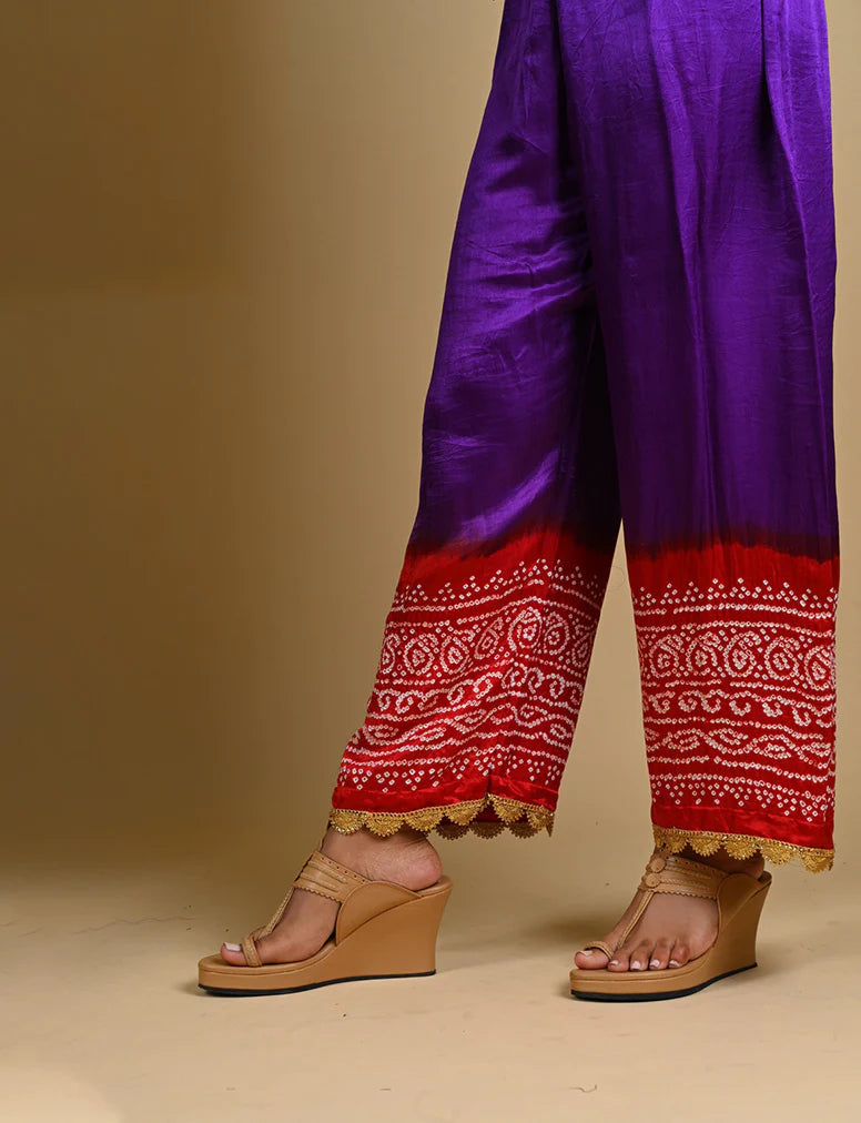 BANDHANI PANTS-PURPLE AND RED