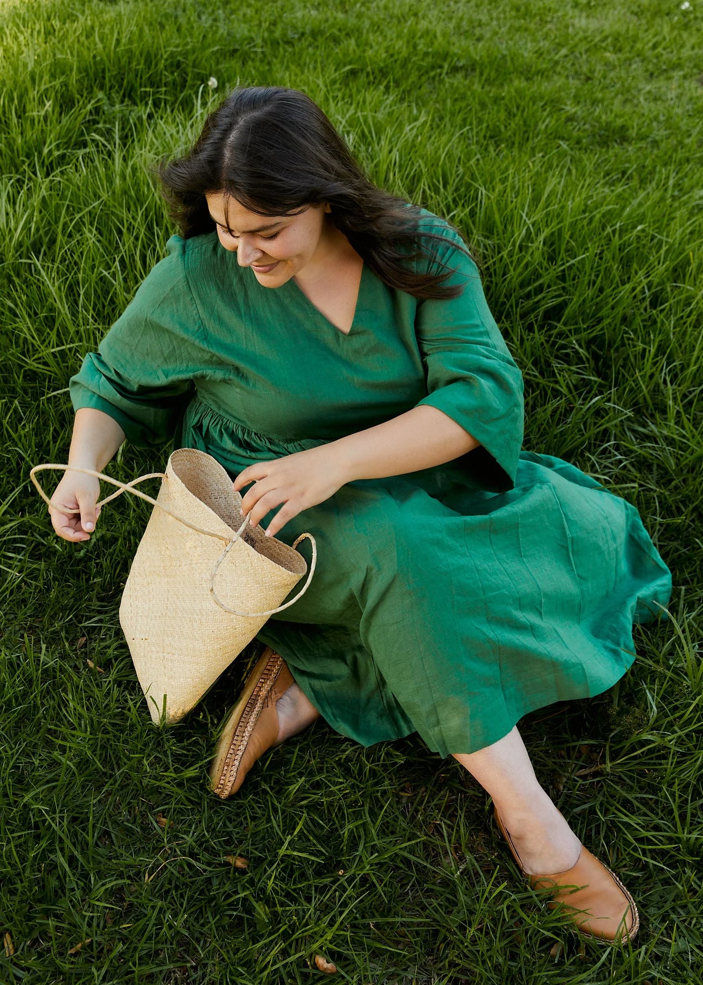 Basil green gathered midi dress - Basil Green