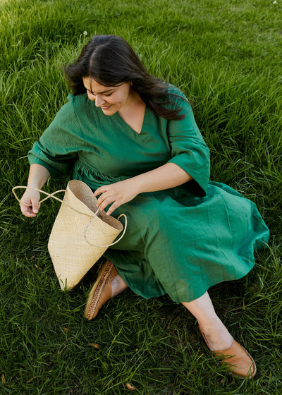Basil green gathered midi dress - Basil Green