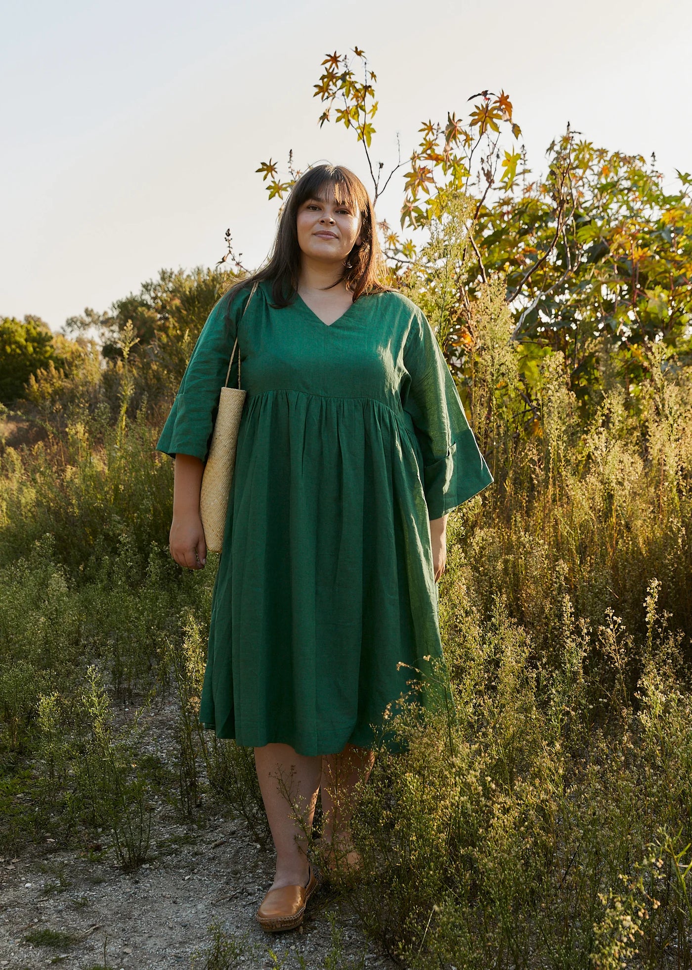 Basil green gathered midi dress - Basil Green