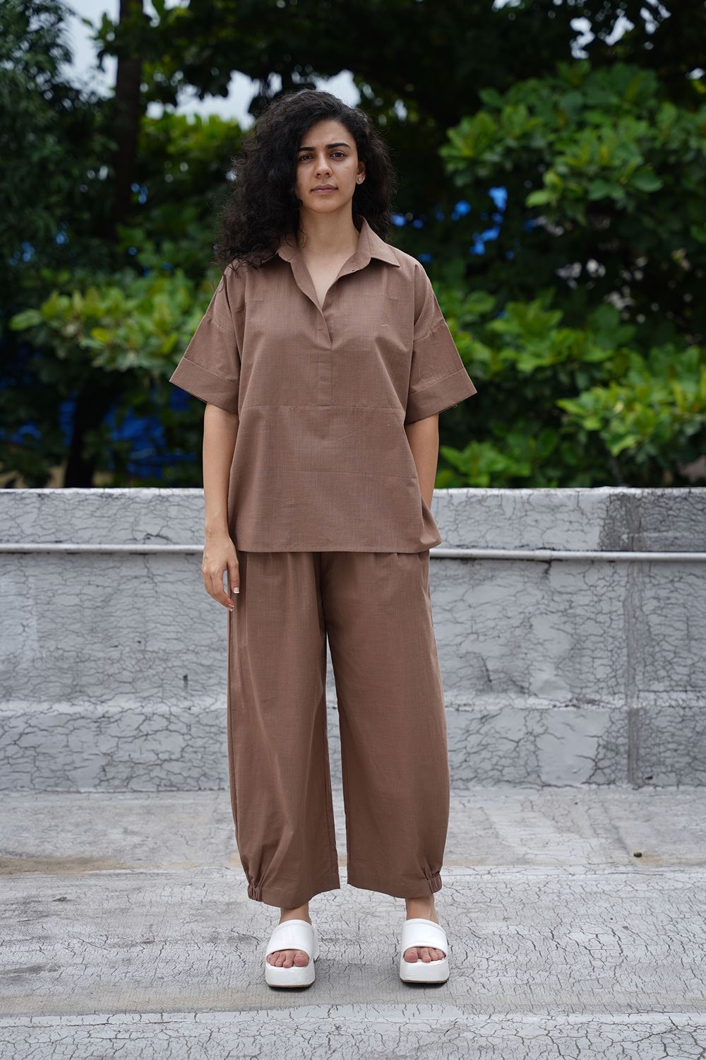 Beige Ekin Shirt & Hera Cotton Co-Ord Set (2 PCS)