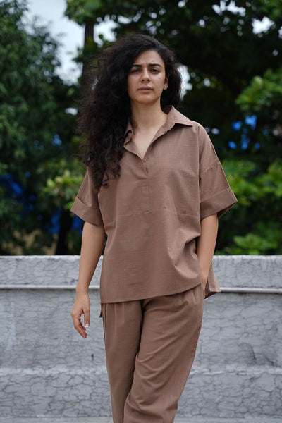Beige Ekin Shirt & Hera Cotton Co-Ord Set (2 PCS)