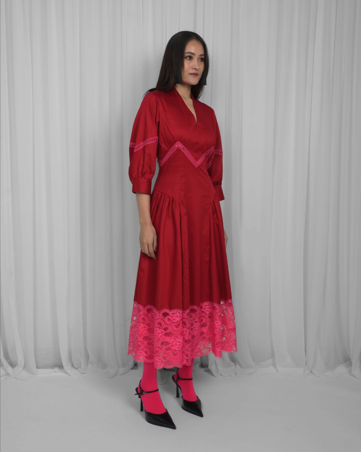 Belinda Dress-Red & Pink