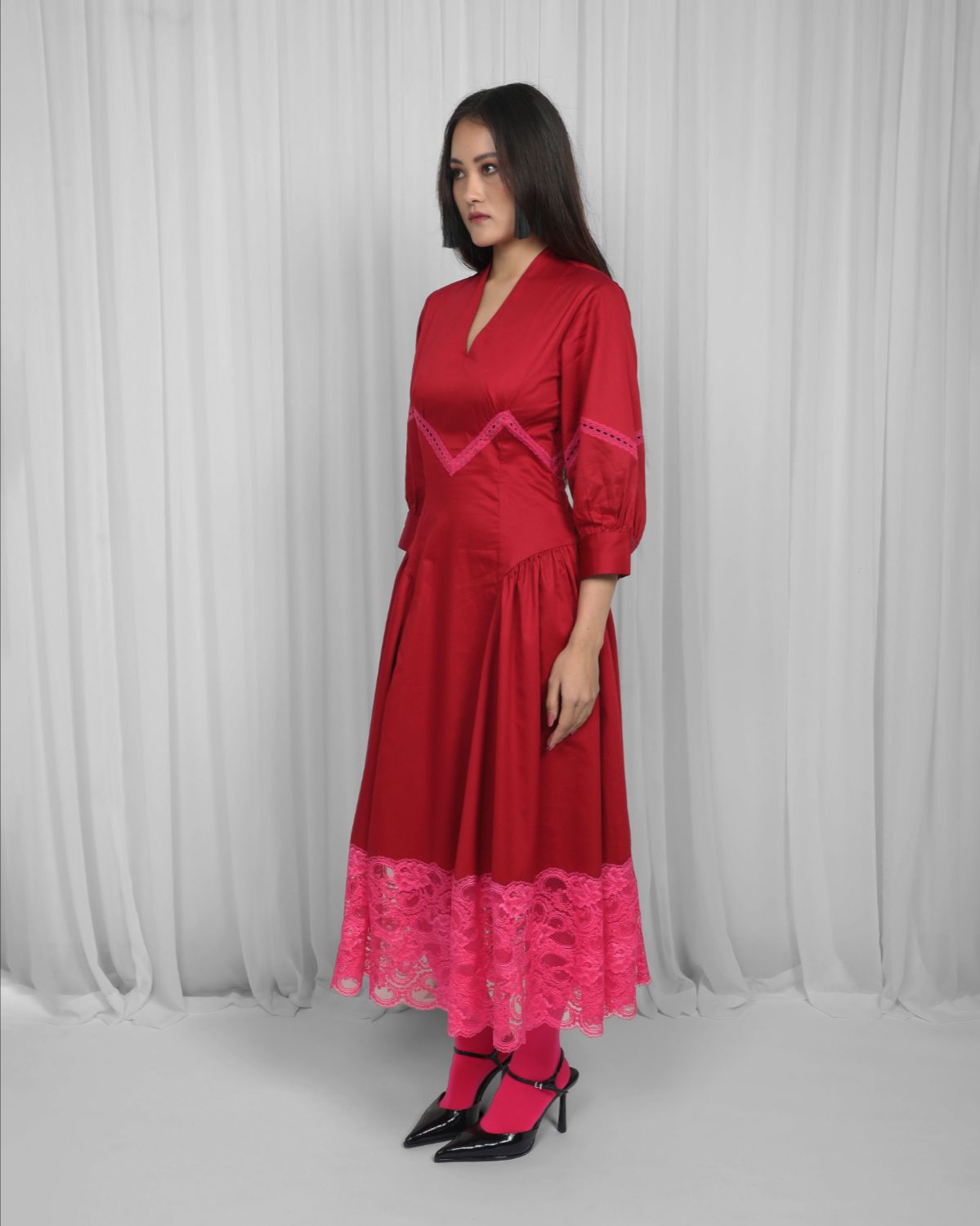 Belinda Dress-Red & Pink