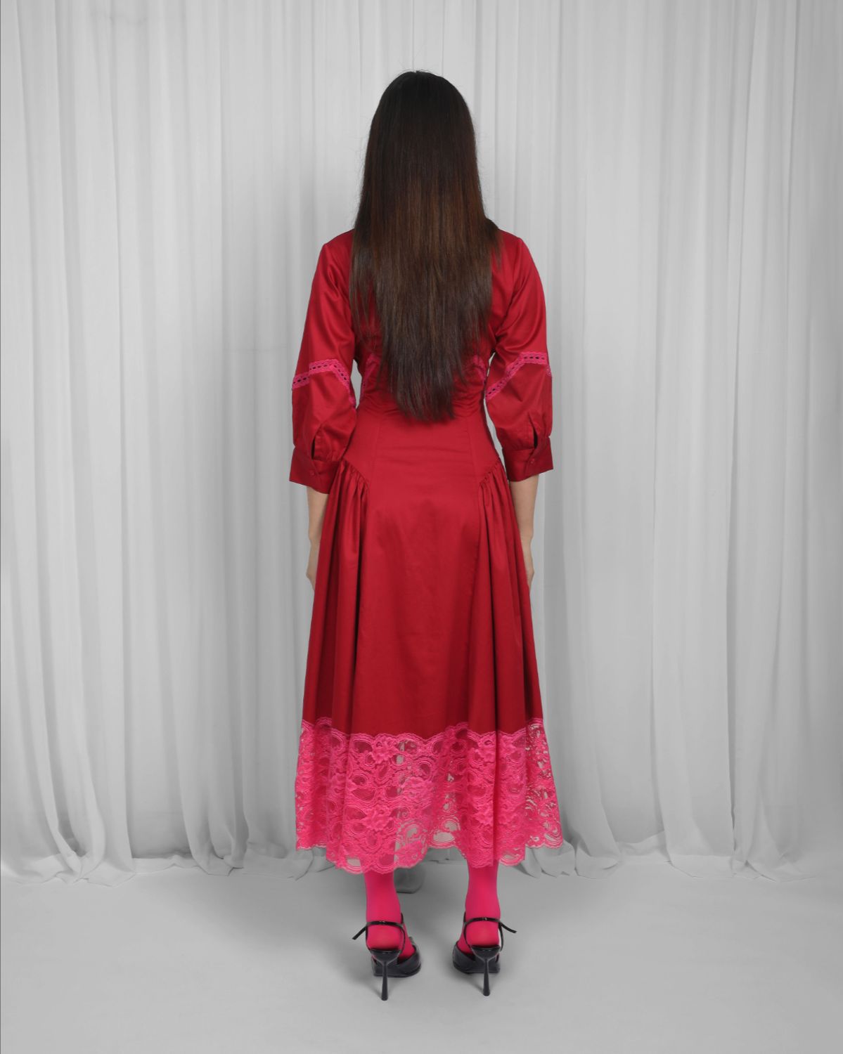 Belinda Dress-Red & Pink