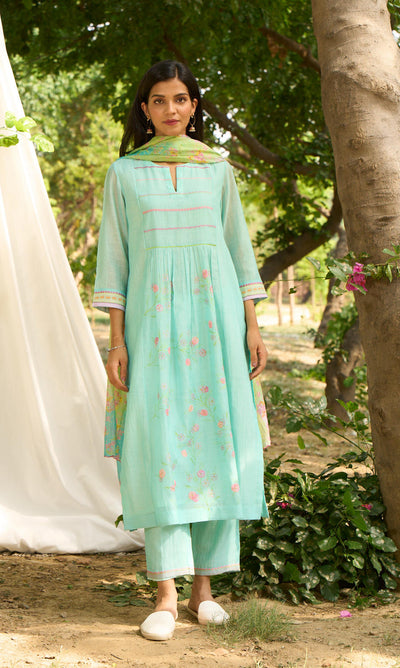 Papiha Kurta Set-Turquoise