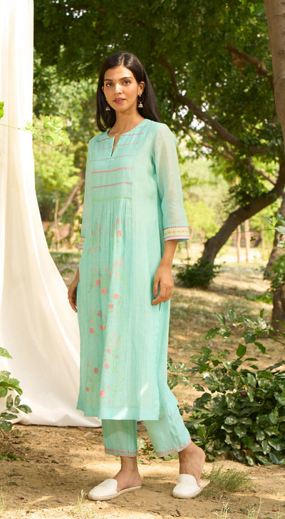 Papiha Kurta Set-Turquoise