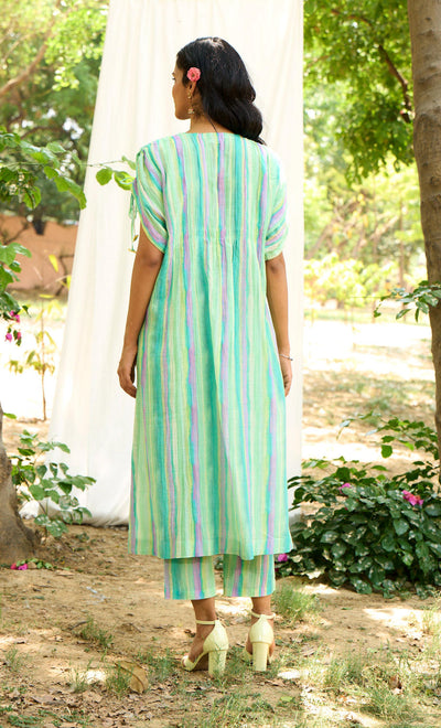 Hummingbird Kurta Set-Turquoise